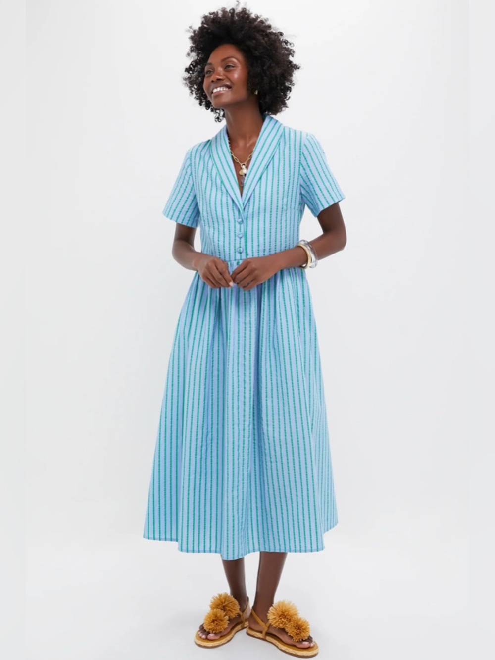 Tuckernuck Delphinium Seersucker Shawl Collar Adelaide Dress - Small